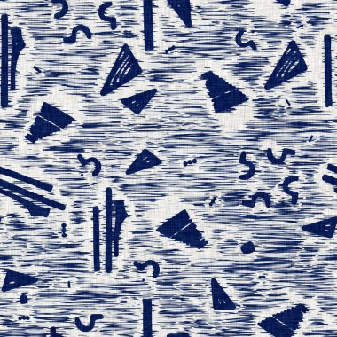 İndigo boyalı kumaş jeo şekil dokusu. Kusursuz tekstil kumaş boyası baskıya dayanıklıdır. Japon kimono bloğu baskısı. Yüksek çözünürlüklü batik etkisi 