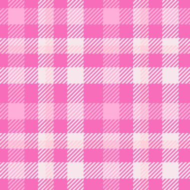 Pembe, pürüzsüz ekose vektör deseni. Gingham parlak renk kontrolörü geçmişi. Her tarafı kumaşla örülmüş.. 