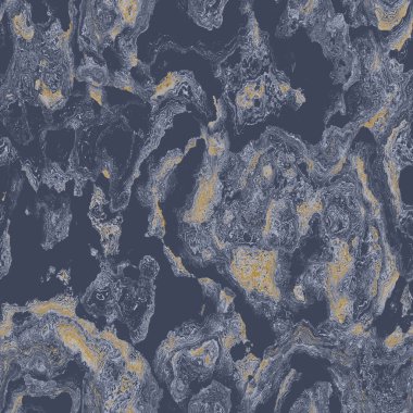 Lacivert, sarı, mermer, pürüzsüz doku. Düzensiz renk mürekkebi boya efektini lekelemiş. Mermer düzensiz girdap izi. Modern moda duvar kağıdı döşemesi