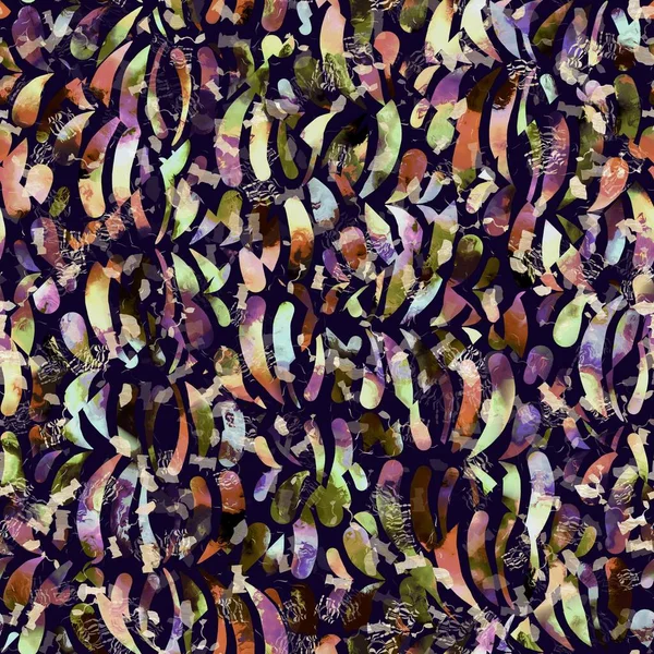 Exotische veelkleurige boho gevlekte camouflage scatter print. Naadloze herfst donkere grond gedetailleerde herhaling patroon. — Stockfoto