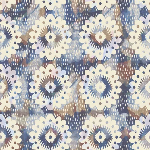 Tela estampada rústica de flores grises francesas. Patrón textil de decoración suave estilo europeo sin costuras. Batik en todo el efecto de impresión floral digital. Paño decorativo azul abigarrado. De alta calidad raster jpg — Foto de Stock