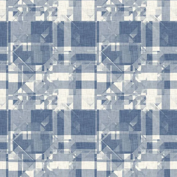 Fransk bondgård vävd blå rutig kontrollera sömlösa linne mönster. Rustik tonal land kök gingham tyg effekt. Tartan stuga 2 ton grå bakgrund material struktur. — Stockfoto