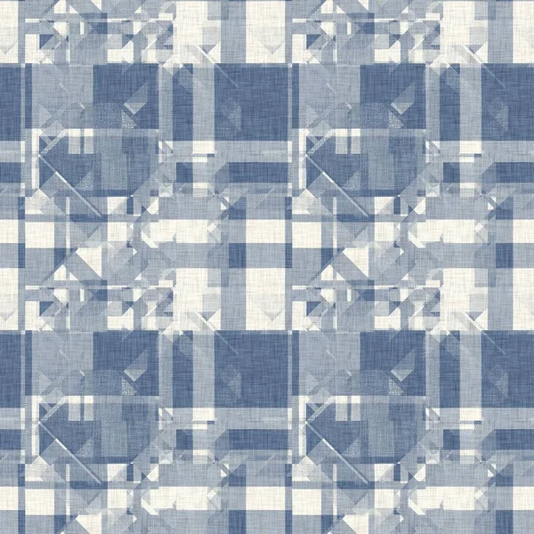 Casa de fazenda francesa tecido azul xadrez verificar padrão de linho sem costura. Rústico tonal país cozinha gingham tecido efeito. Tartan cottage 2 tom cinza fundo material textura. — Fotografia de Stock