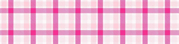 Girly rosa sin costuras borde vectorial a cuadros. Banner del inspector de color brillante de Gingham. Borde de tweed tejido. — Vector de stock