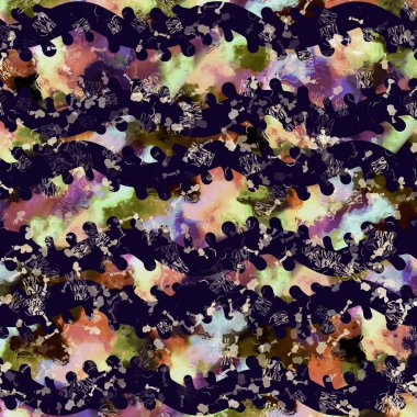 Egzotik renkli boho çizgili çizgi izi. Kusursuz sonbahar karanlık zemini detaylı tekrarlama kalıbı. Zarif doğrusal suluboya aralıklı boyalı. Yumuşak döşeme kumaşı veya kış modası tekstili.