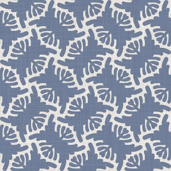 Seamless french farmhouse grid geo linen printed fabric background. Provence blue gray pattern texture. Shabby chic style woven background. Textile rustic scandi all over print effect. — Stock Photo, Image