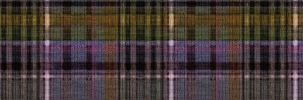 Classic winter tartan knit wool plaid seamless edging border. Retro gingham checker trim background. Woven scottish masculine tweed stitch craft effect ribbon banner. — Stock Photo, Image