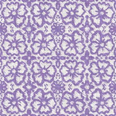 Lavanta rengi Fransız çiftlik evi çiçekli keten kumaş arka plan. Her tarafı leylak desenli. Provence pejmürde, şık tekstil kumaş kumaş kumaş kumaşı için basılmış kumaş efekti.