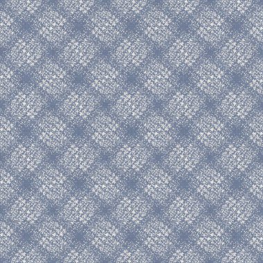 Kusursuz Fransız çiftlik evi ızgarası coğrafi keten baskı kumaş arka plan. Provence mavi gri desen dokusu. Şık, pejmürde bir arka plan. Parmak izi efektinin her yerinde tekstil taraması var.. 