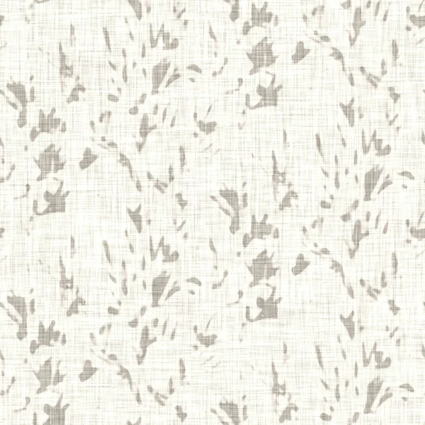 Hand drawn grey flower motif linen texture. Whimsical garden seamless pattern. Modern spring doodle floral nature textile for home decor. Botanical scandi style rustic eco ecru all over print — Stock Photo, Image