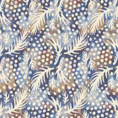 Kırsal Fransız gri yaprağı baskılı kumaş. Kusursuz Avrupa tarzı yumuşak döşeme deseni. Batik dijital yaprak izi efektinin her yerinde. Değişik mavi dekoratif kumaş. Yüksek kalite raster jpg