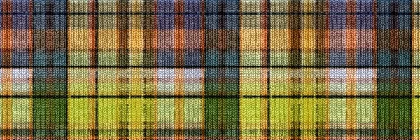 Classic winter tartan knit wol plaid seamless edging border. Latar belakang trim pemeriksa gingham. Woven scottish maskulin tweed efek kerajinan jahitan pita banner. — Stok Foto