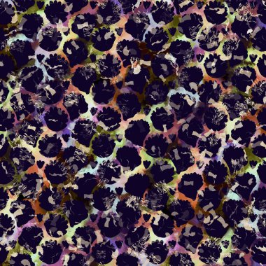 Egzotik renkli boho benekli kamuflaj saçılma izi. Kusursuz sonbahar koyu zemin detaylı tekrarlama deseni.