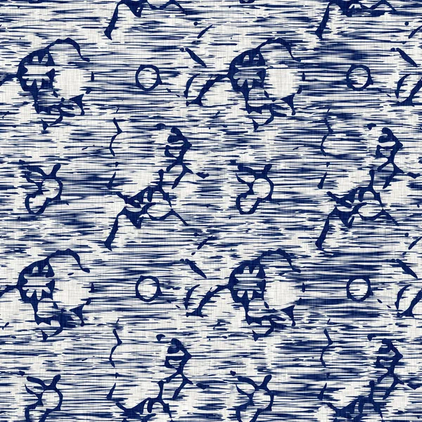 Indigo dyed fabric random flecks pattern texture. Seamless textile fashion cloth dye resist all over print. Japanese kimono block print. High resolution batik effect mottled swatch. — Stock Photo, Image