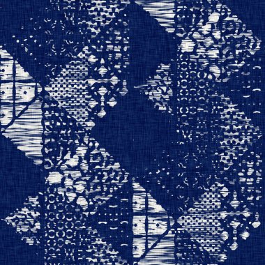 İndigo boyalı kumaş jeo şekil dokusu. Kusursuz tekstil kumaş boyası baskıya dayanıklıdır. Japon kimono bloğu baskısı. Yüksek çözünürlüklü batik etkisi 