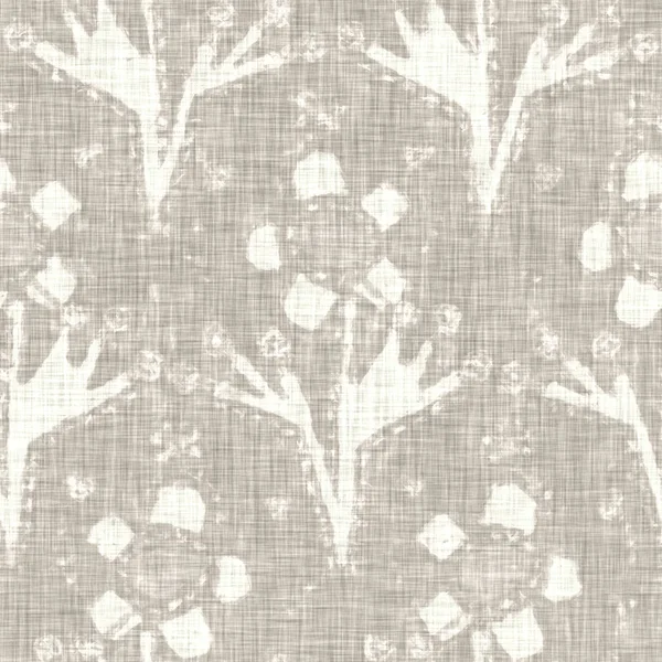 Handritat grått blomstermotiv linnestruktur. Märklig trädgård sömlös mönster. Modern vårdoodle blommig natur textil för heminredning. Botanisk skandal stil rustik ekros överallt tryck — Stockfoto