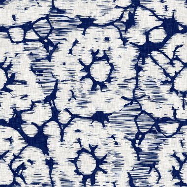İndigo boyalı kumaş desenli çiçek deseni. Kusursuz tekstil kumaş boyası baskıya dayanıklıdır. Japon kimono bloğu baskısı. Yüksek çözünürlüklü batik etkisi tekrarlanabilir kumaş parçası. 
