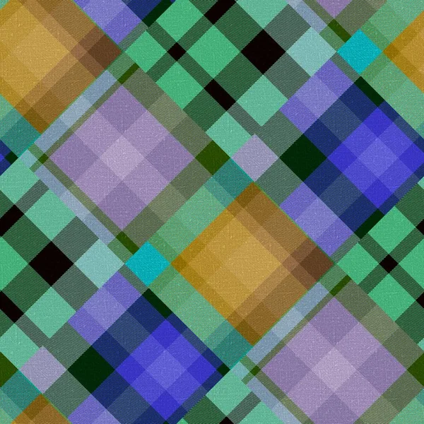 Diagonal madras patchwork plaid 면화 패턴. 실 이 없는 퀼팅 섬유 효과 리넨 백지 확인. — 스톡 사진