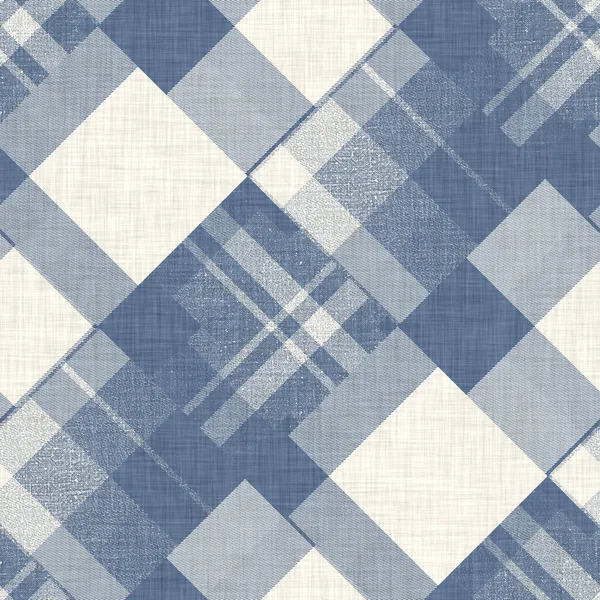 Lantbruksblå rutig sömlöst mönster. Vintage stil twill över hela tryck för tweed tapet design. — Stockfoto