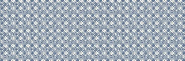 French farmhouse blue plaid check seamless border pattern. Rustic tonal country kitchen gingham fabric effect. Tartan cottage 2 tone background ribbon trim edge. — Stock Photo, Image