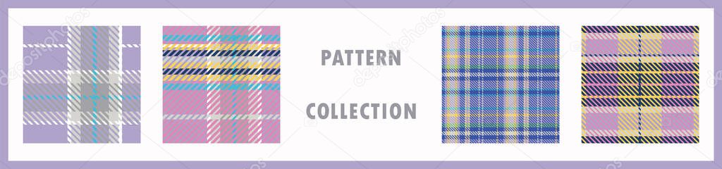 Spring fresh seamless plaid vector pattern collection. Gingham bright color checker background. Woven tweed all over print. 