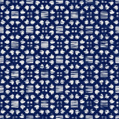 İndigo boyalı kumaş jeo şekil dokusu. Kusursuz tekstil kumaş boyası baskıya dayanıklıdır. Japon kimono bloğu baskısı. Yüksek çözünürlüklü batik etkisi 