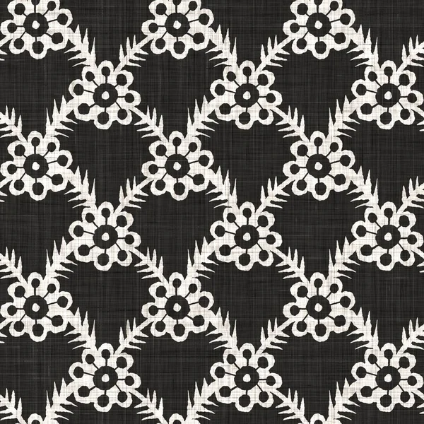 Tessuto bianco nero senza cuciture trama lino floreale. Sfondo bicolore modello monocromatico. Moderno effetto tessitura tessile. Motivo fiore maschile ripetizione stampa jpg. — Foto Stock