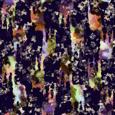 Egzotik renkli boho çizgili çizgi izi. Kusursuz sonbahar karanlık zemini detaylı tekrarlama kalıbı. Zarif doğrusal suluboya aralıklı boyalı. Yumuşak döşeme kumaşı veya kış modası tekstili.