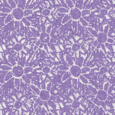 Lavanta rengi Fransız çiftlik evi çiçekli keten kumaş arka plan. Her tarafı leylak desenli. Provence pejmürde, şık tekstil kumaş kumaş kumaş kumaşı için basılmış kumaş efekti.