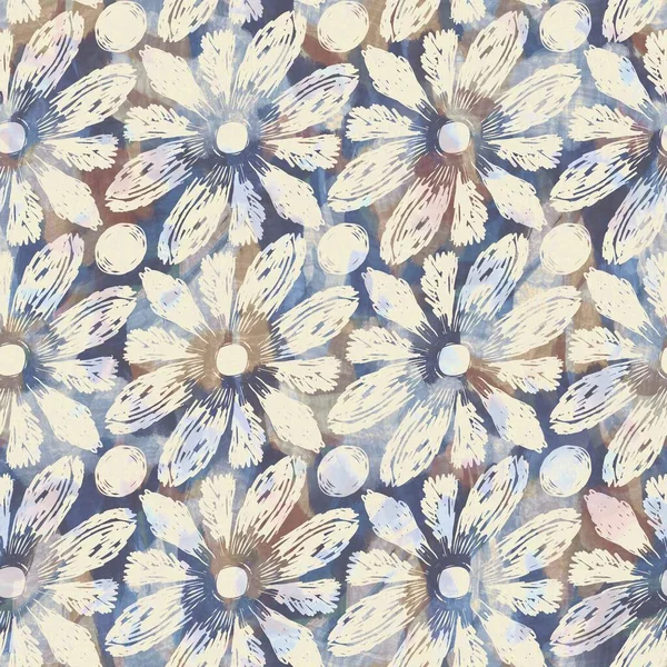 Rustieke franse grijze bloem bedrukte stof. Naadloze Europese stijl zachte inrichting textiel patroon. Batik over het hele digitale bloemenprint effect. Afwisselend blauw decoratief doek. Hoge kwaliteit raster jpg — Stockfoto