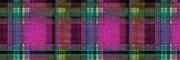 Classic winter tartan knit wool plaid seamless edging border. Retro gingham checker trim background. Woven scottish masculine tweed stitch craft effect ribbon banner. — Stock Photo, Image