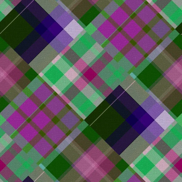 Diagonal madras patchwork plaid cotton pattern. Seamless quilting fabric effect linen check background. — Stock Photo, Image