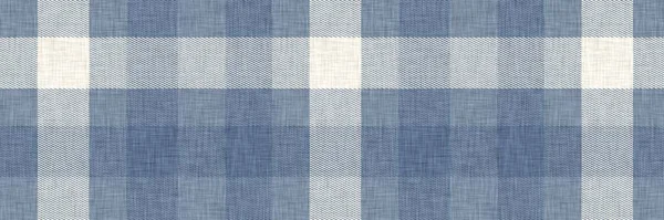 French farmhouse blue plaid check seamless border pattern. Rustic tonal country kitchen gingham fabric effect. Tartan cottage 2 tone background ribbon trim edge. — Stock Photo, Image