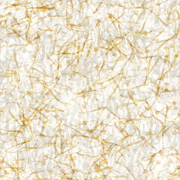 Ręcznie robiony papier ryżowy tekstury z metalicznymi złotymi plamkami wirującymi. Płynne tło arkusza washi. Luksusowa faktura ślubna, elegancka papeteria i minimalny element japońskiego stylu projektowania. — Zdjęcie stockowe