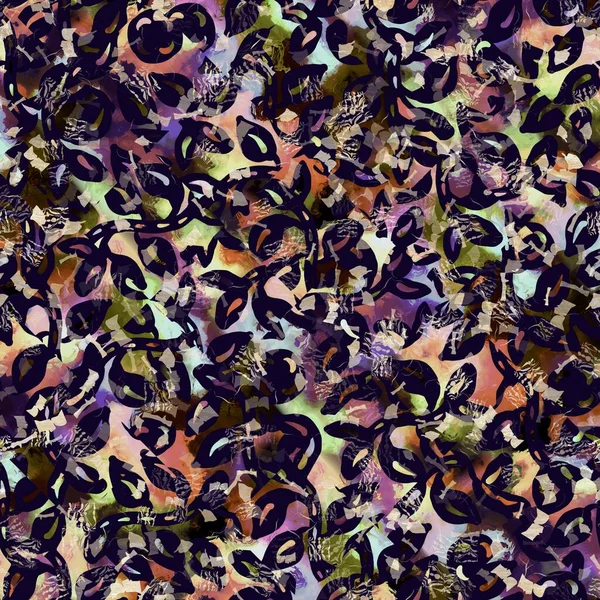 Boho multicolorido exótico motttled impressão de dispersão camuflagem. Padrão de repetição detalhado sem emenda do solo escuro outonal. — Fotografia de Stock