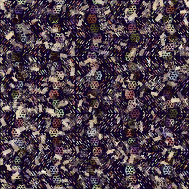 Egzotik renkli boho benekli kamuflaj saçılma izi. Kusursuz sonbahar koyu zemin detaylı tekrarlama deseni.