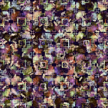 Egzotik renkli boho geometrik kamuflaj izi. Kusursuz sonbahar koyu zemin detaylı tekrarlama deseni.