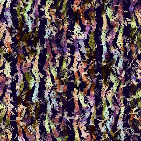 Egzotik renkli boho çizgili çizgi izi. Kusursuz sonbahar karanlık zemini detaylı tekrarlama kalıbı. Zarif doğrusal suluboya aralıklı boyalı. Yumuşak döşeme kumaşı veya kış modası tekstili.