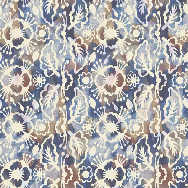 Rustikální francouzská šedá květinová tkanina. Bezešvé evropský styl měkký nábytek textilní vzor. Batik po celém digitální květinový tisk efekt. Pestrobarevná modrá dekorativní látka. Vysoká kvalita rastrové jpg — Stock fotografie