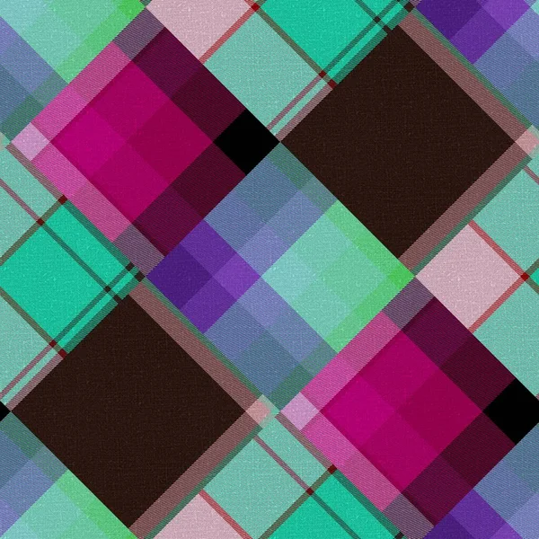 Diagonal madras patchwork plaid cotton pattern. Seamless quilting fabric effect linen check background. — Stock Photo, Image