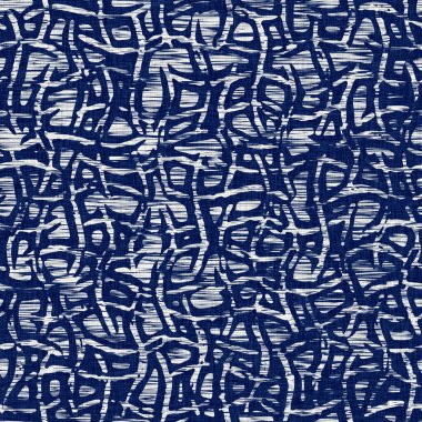 İndigo boyalı kumaş jeo şekil dokusu. Kusursuz tekstil kumaş boyası baskıya dayanıklıdır. Japon kimono bloğu baskısı. Yüksek çözünürlüklü batik etkisi 