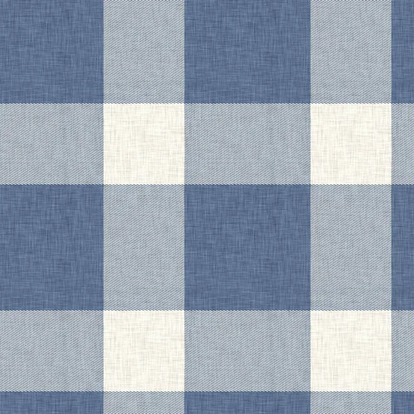 French farmhouse woven blue plaid check seamless linen pattern. Rustic tonal country kitchen gingham fabric effect. Tartan cottage 2 tone gray background material texture. — Stock Photo, Image
