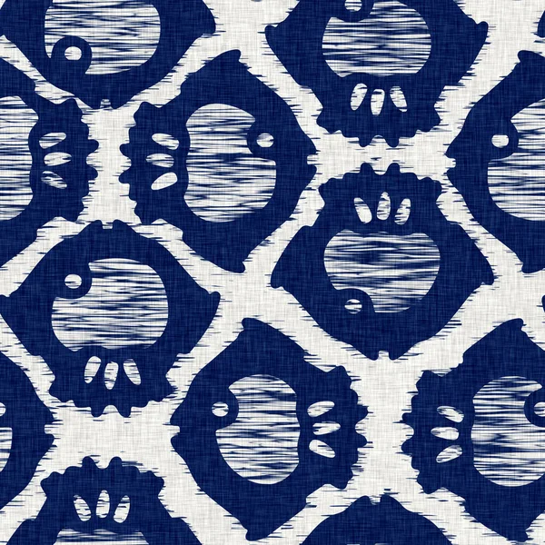 Indigo gefärbter Stoff mit Geo-Formmuster. Nahtlose textile Modetuch Farbstoff widerstehen auf dem ganzen Druck. Japanischer Kimono-Blockdruck. Hochauflösender Batikeffekt — Stockfoto