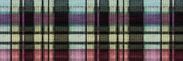 Classic winter tartan knit wol plaid seamless edging border. Latar belakang trim pemeriksa gingham. Woven scottish maskulin tweed efek kerajinan jahitan pita banner. — Stok Foto