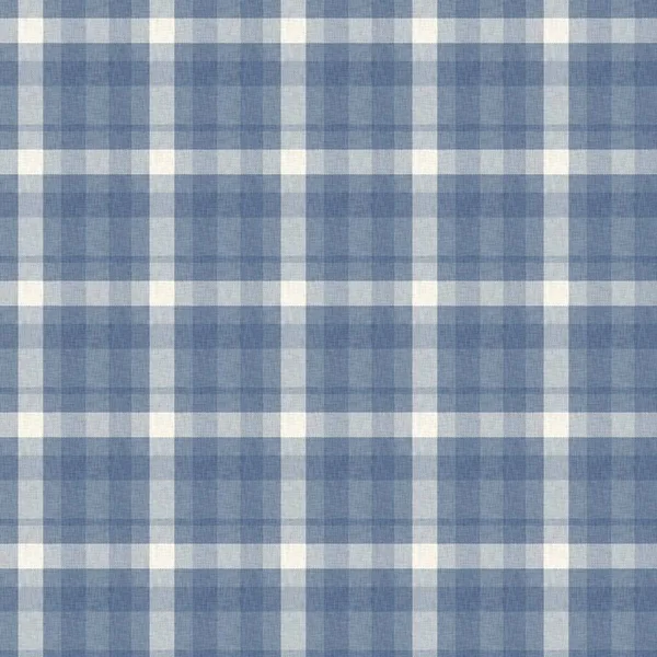 Fransk bondgård vävd blå rutig kontrollera sömlösa linne mönster. Rustik tonal land kök gingham tyg effekt. Tartan stuga 2 ton grå bakgrund material struktur. — Stockfoto