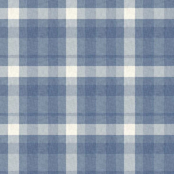 Casa de fazenda francesa tecido azul xadrez verificar padrão de linho sem costura. Rústico tonal país cozinha gingham tecido efeito. Tartan cottage 2 tom cinza fundo material textura. — Fotografia de Stock