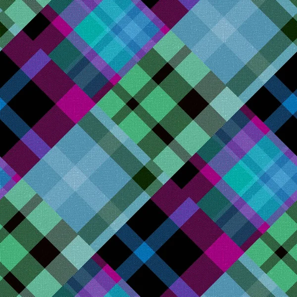 Diagonal madras patchwork plaid cotton pattern. Seamless quilting fabric effect linen check background. — Stock Photo, Image