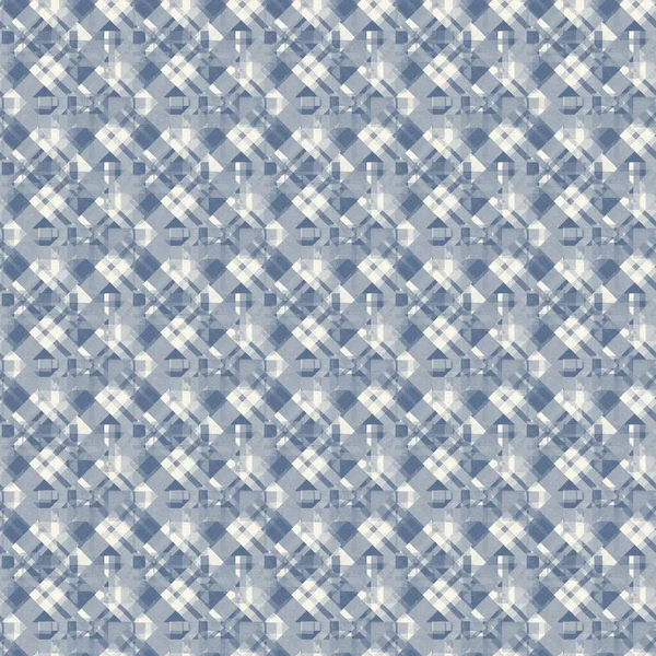 Franse boerderij geweven blauwe ruitjes controleren naadloos linnen patroon. Rustieke tonale landelijke keuken gingham stof effect. Tartan cottage 2 tone grijs achtergrondmateriaal textuur. — Stockfoto