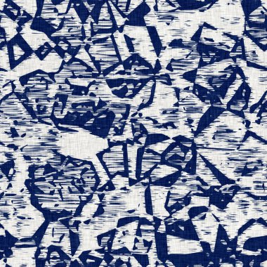 İndigo boyalı kumaş jeo şekil dokusu. Kusursuz tekstil kumaş boyası baskıya dayanıklıdır. Japon kimono bloğu baskısı. Yüksek çözünürlüklü batik etkisi 
