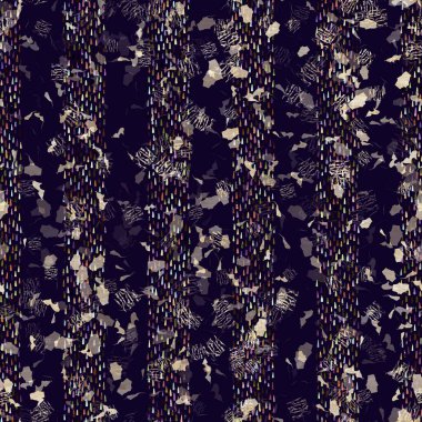 Egzotik renkli boho çizgili çizgi izi. Kusursuz sonbahar karanlık zemini detaylı tekrarlama kalıbı. Zarif doğrusal suluboya aralıklı boyalı. Yumuşak döşeme kumaşı veya kış modası tekstili.